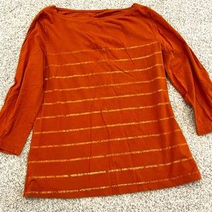 3/4 sleeve boat neck orange with gold medium